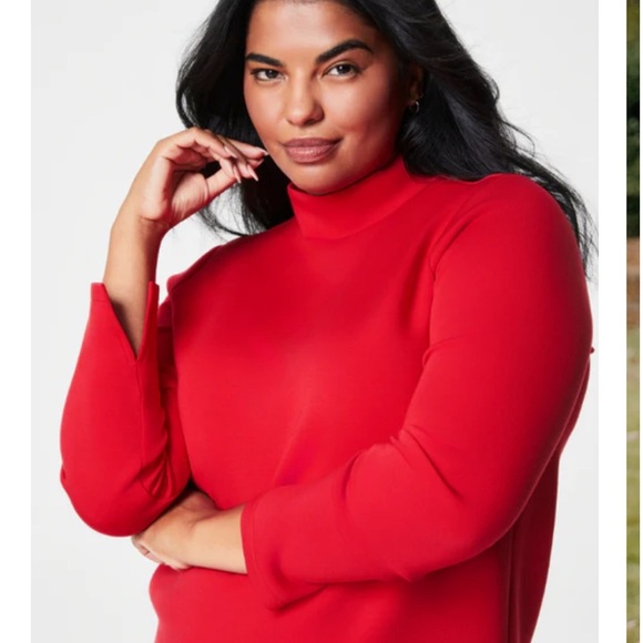 SPANX AIRESSENTIALS MOCK PULLOVER TOP RED LS SIZE XL EUC - Picture 1 of 7